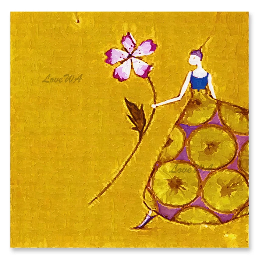 

Hand Painted Abstract Cartoon Sexy Girl With Flower Oil Painting Picture Art Unframed Canvas Wall Decor Art Pieces For Kids Gift