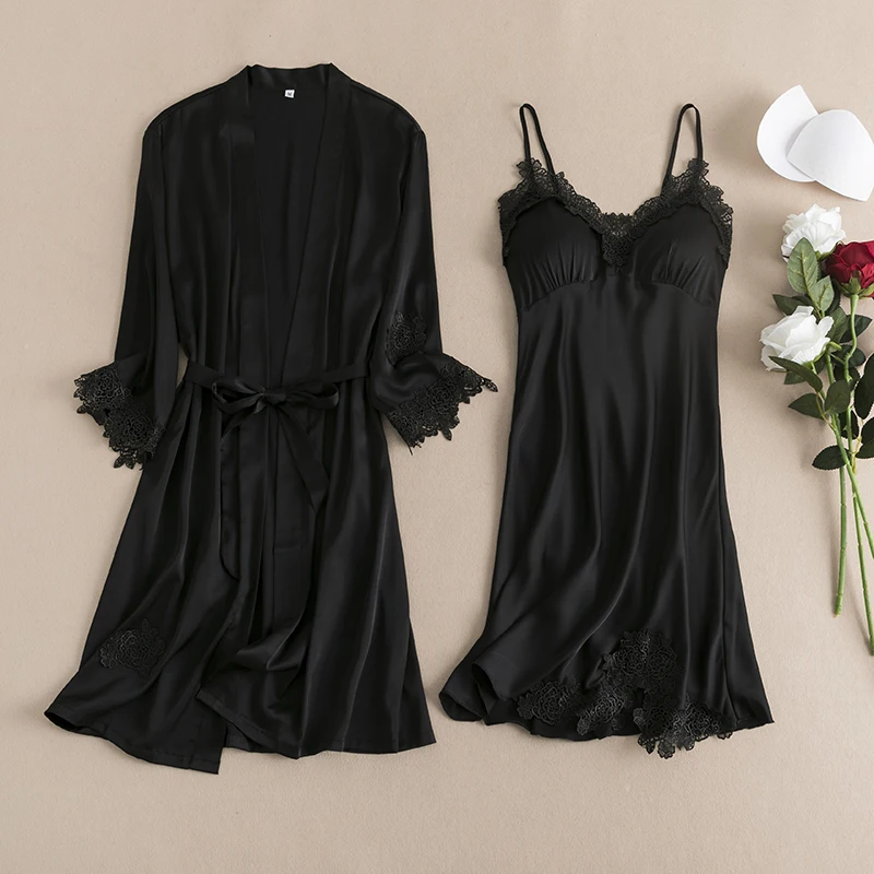 Женский летний ночной халат серого цвета пикантный костюм из 2 предметов на