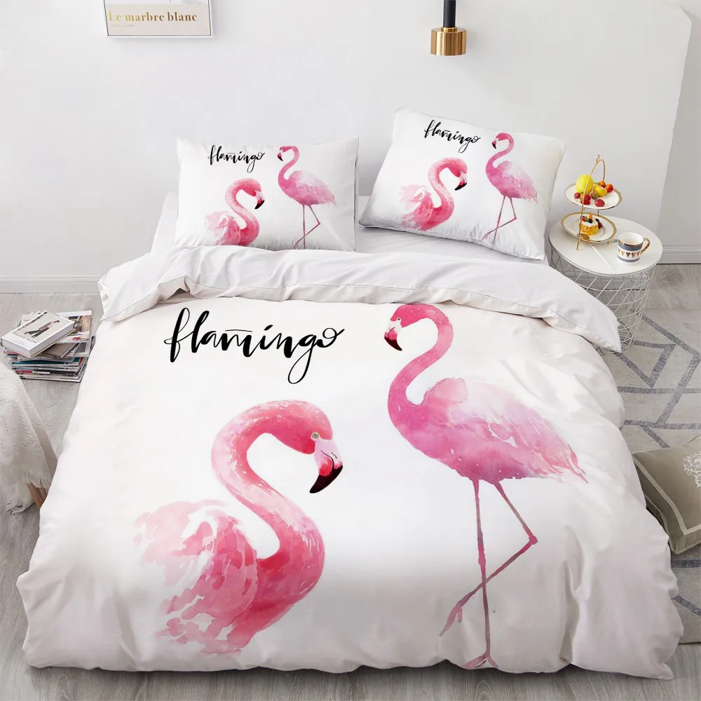 

Flamingo Simple Bedding Sets 3D Duvet Quilt Cover Set Comforter Bed Linen Pillowcase King Queen Full Double 200x200cm Size