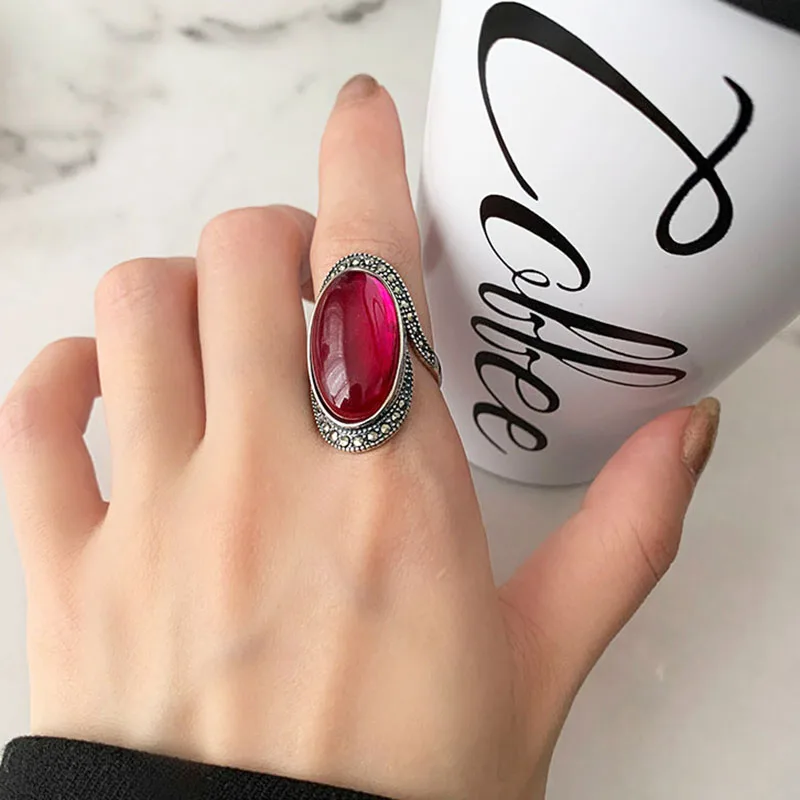 

French Luxury Brand Vintage Rhombus Red Blue Green Big Crystal Inlaid Finger Rings For Women Charms Jewelry Gift