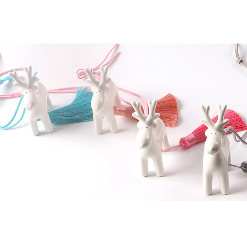 

Ceramic One Deer Safe Car Pendant Fringed Flower Deer Cute Little White Deer Female Car Decoration