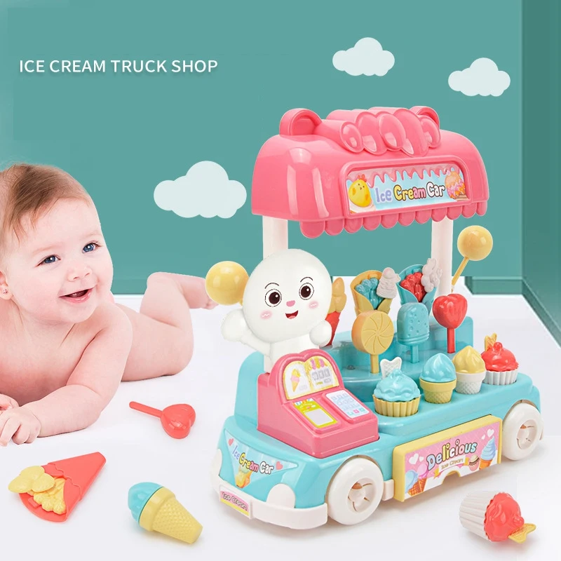 

13PCS Ice Cream Cart Fruit Juice Drink Candy Kitchen Toys Children Play House Simulation Fruits Pretend Baby Toy