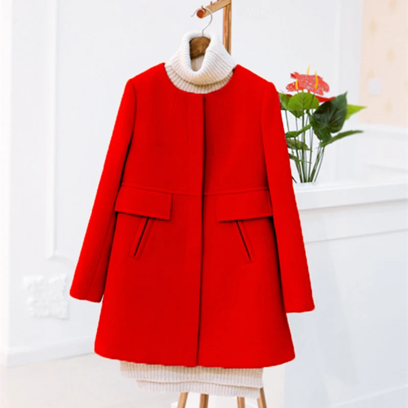 

Women Button Coat Autumn Winter Plus Size Wool Coat Long Sleeved Loose A-line Jackets Black Yellow Korean Coat Casacos Jacket