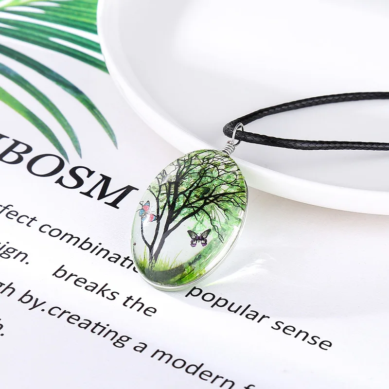 Креативное овальное сухое цветочное ожерелье с драгоценным камнем модное