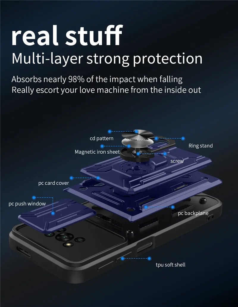for xiaomi pocophone poco x3 nfc case magnetic ring armor card slot phone cases for mi poco x3 bracket stand holder back cover free global shipping
