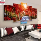 Алмазная вышивка 5 шт., лес, красное дерево, водопад, пейзаж, домашний декор, модульный фон, картина, Современная алмазная живопись, мозаика