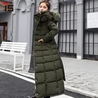 Новинка 2021, зимняя куртка, женское теплое модное пальто с бантом на поясе и воротником из лисьего меха, длинное платье, женское плотное пальто, Женское зимнее пальто