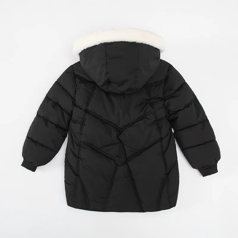 

Children's winter new girls' cotton-padded jacket European and American thickened plus velvet snowflake pocket cotton jacket