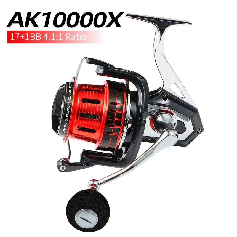 MASCOTTE AK10000 All Metal Spinning Fishing Reel 600g 4.1:1Ratio 17+1BB Shallow Spool Boat Fishing Wheel Long Distance Reels