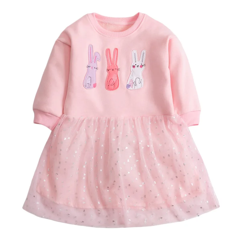 

Frocks for Baby Girls Brand Autumn Clothes Pink Cotton Bunny AppliqueToddler Tulle Thick Dress for Kids 2-7 Years