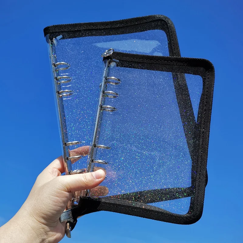 

Zip Bag Glitter Transparent Loose Leaf Binder Notebook Inner Core Cover Note Book Planner Office Stationery Supplies