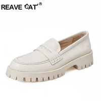 reave cat 2021 full grain leather pumps lofers metal chains round toe platforms slip on thick sole block heel black white a4444