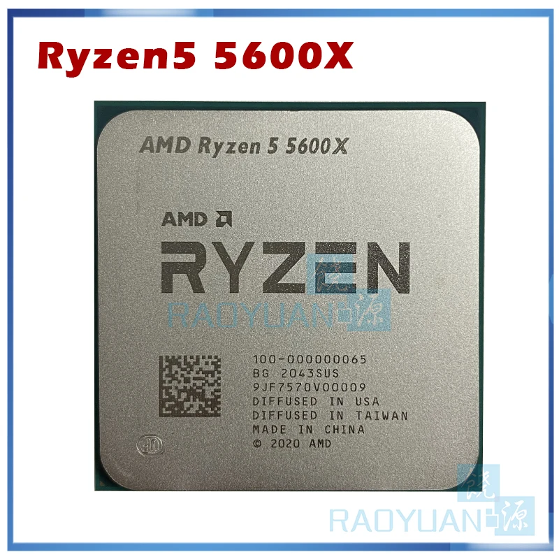  Процессор AMD Ryzen 5 5600X для ПК, центральный процессор для компьютера, 6 ядер, 12 нитей, 65 Вт, L3 = 32M, разъем 3,7-100, разъем AM4, без вентилятора, 000000065…