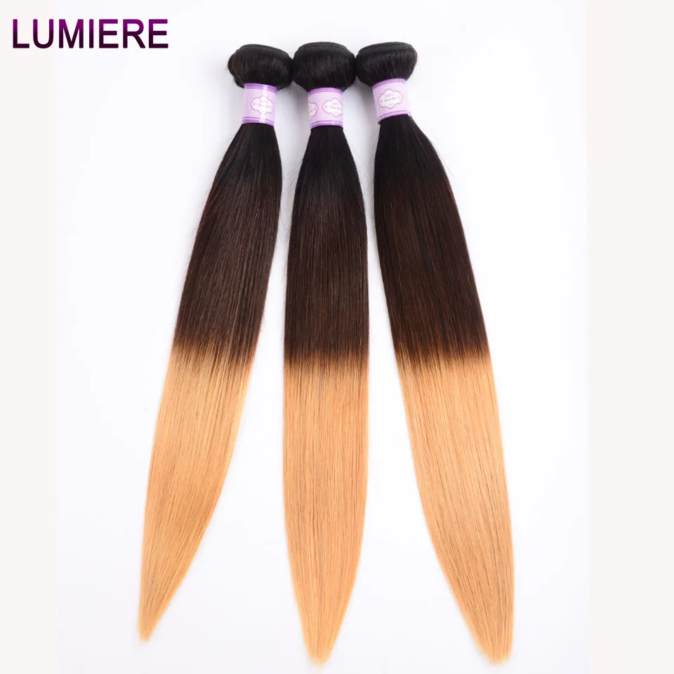 Светомузыка для волос 3 тонов прямые волосы Омбре Связки с закрытием T1B/4/27 Remy