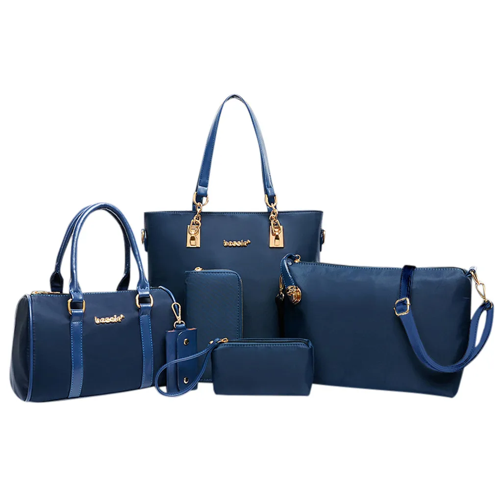 Синий Женские Сумки carteras mujer de hombro y bolsos из шести частей, модные женские сумки для улицы, женские сумки - Цвет: Синий