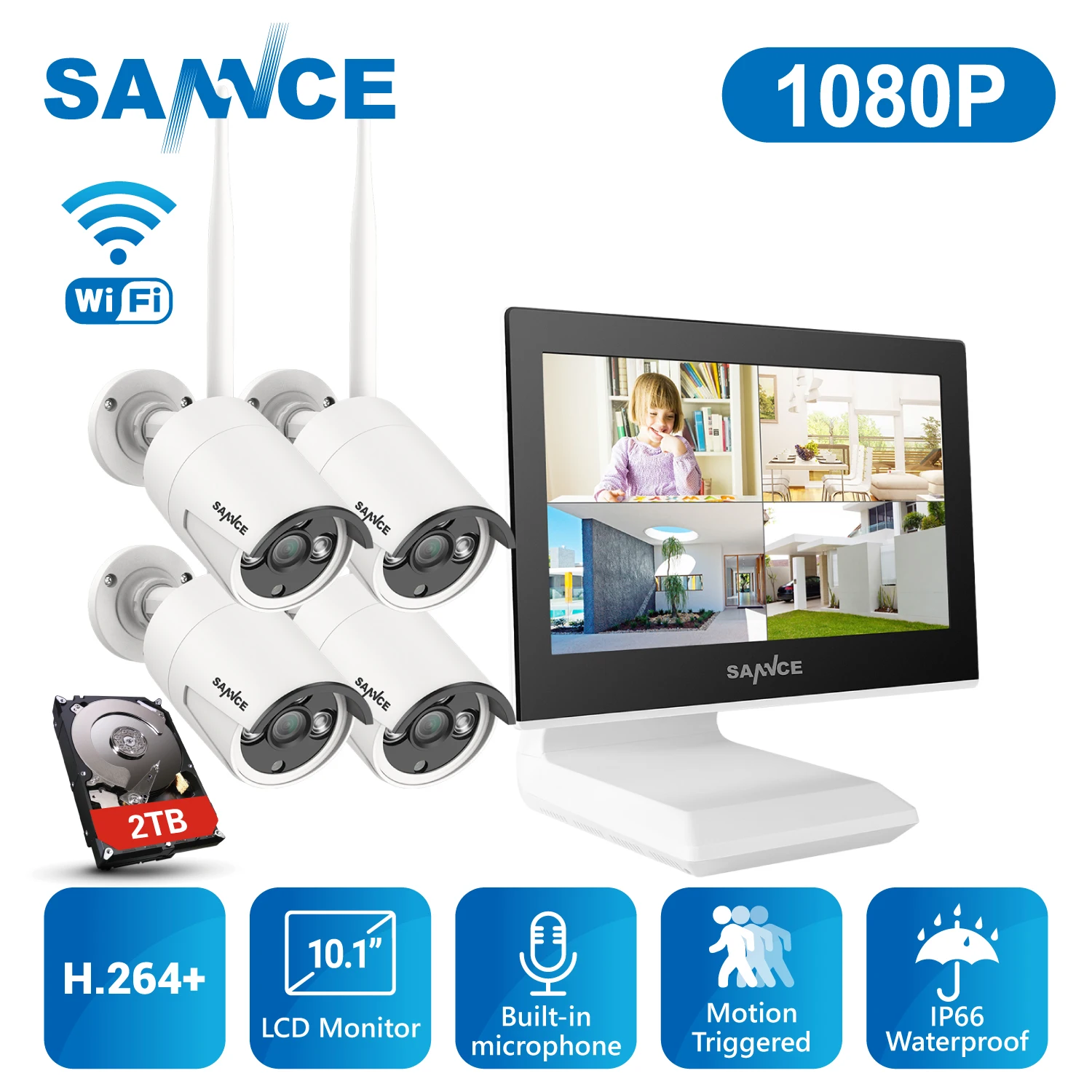 Система видеонаблюдения SANNCE 2 МП 1080P 4 канала HD беспроводной сетевой