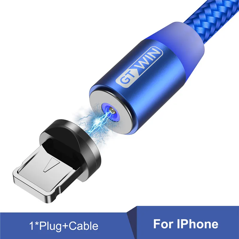 Blue for ios GTWIN Магнитный кабель для быстрой зарядки Micro usb type C зарядное устройство для iPhone 11 XR 7 samsung S9 S10 быстро магнитные телефонные кабели 1 м/2 м/3 м - Цвет: Blue for ios