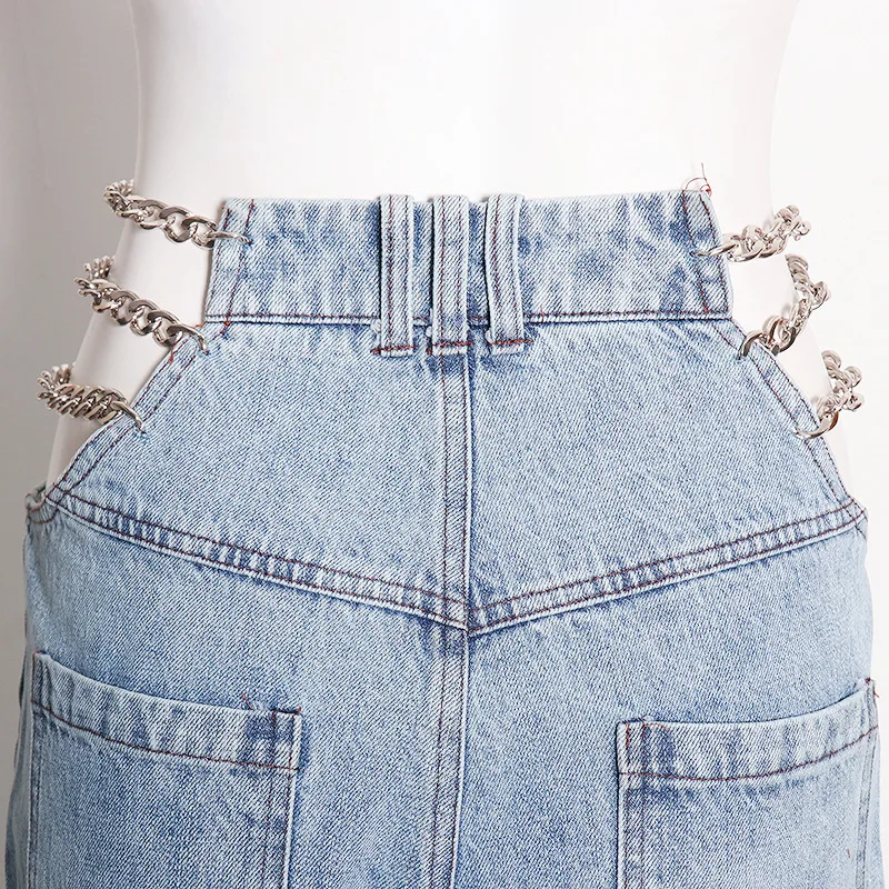 

Casual Hollow Out Full Length Jeans Female High Waist Patchwork Chain Denim Wide Leg Pant Women Fashion Clothes New