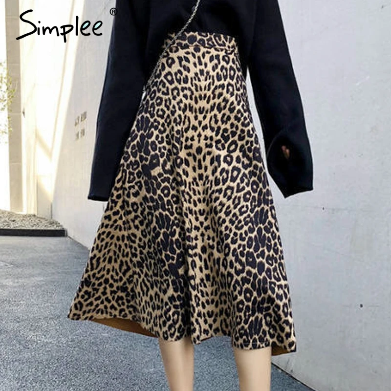 Simplee женская Vintage леопардовый принт миди юбка эластичная талия уличная одежда