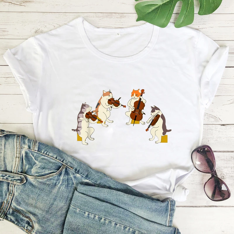 Футболка в стиле Харадзюку Милая футболка с графическим принтом кошки подарок