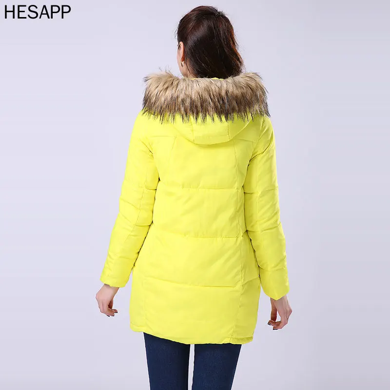 

Hesapp Coat Jacket hooded winter jacket women's parka 2021 new women's loose jacket fur collar coat women