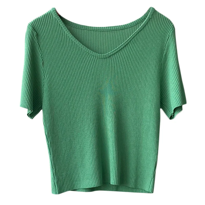 

ice silk short sleeve T-shirt female summer new v-neck women tops D3226#