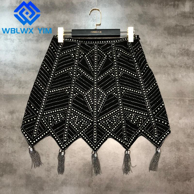 

Irregular Skirt Women Chain Tassel Fashion Diamond High Waist Mini Skirt Female 2022 Spring Summer High Quality Short Skirts