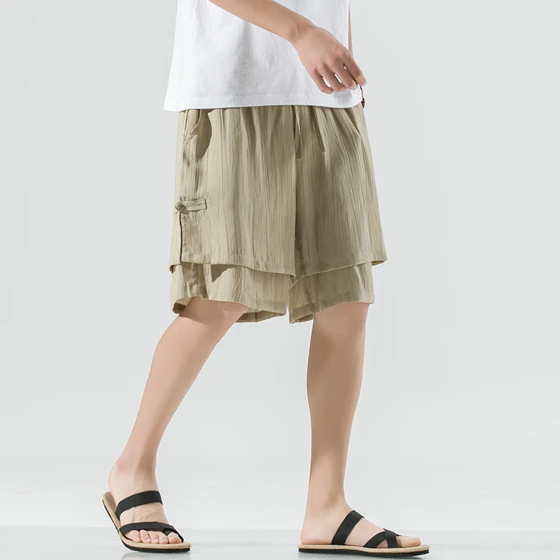 

2022 Men Summer Beach Shorts Mens Breathable Chinese Style Linen Shorts Male Solid Color Cool Drawstring Short Pants M-5XL