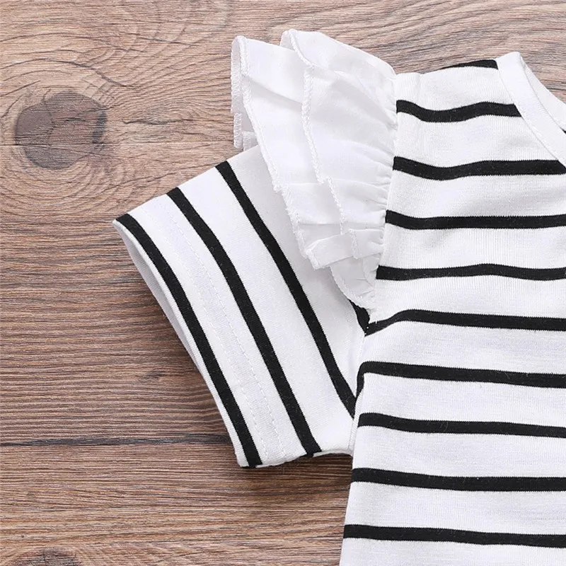 

2Pcs Toddler Kids Baby Girl Clothes Set For Summer Clothes Short Sleeve Stripes Ruffle T shirt + Bow Skirt Outfits Baby Set