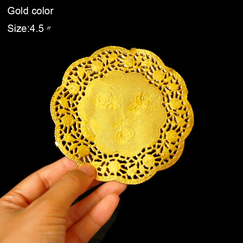 Gold 4.5inch 50 шт. круглые кружевные серебристые золотые бумажные салфетки 3,5/4,5/5,5 дюймов Бумажные винтажные подставки под стол коврики для свадебного украшения - Цвет: Gold 4.5inch