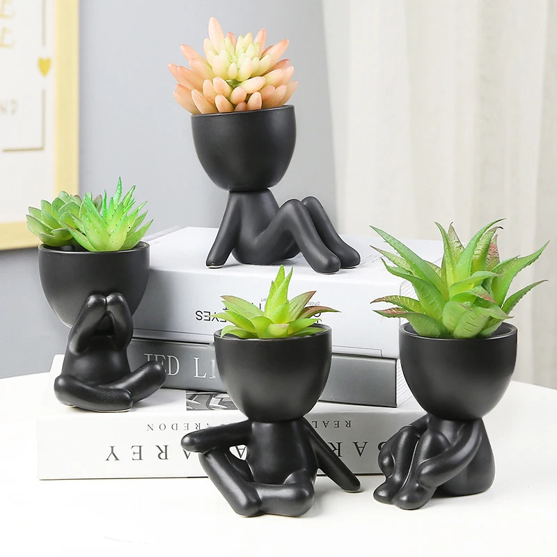 

Ceramic Flower Pot Plants Home Garden Decorative Flower Pots Plant Pot Succulents Plant Potted Office Desk Black Ornaments