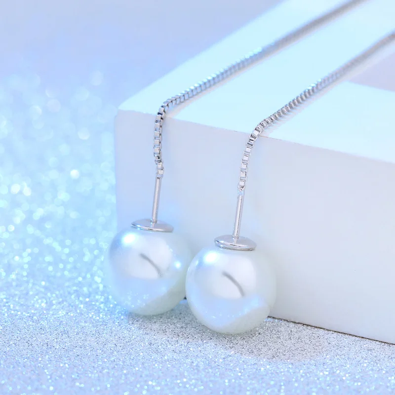 OL модные серьги серебристого цвета Двойные с имитацией жемчуга длинные