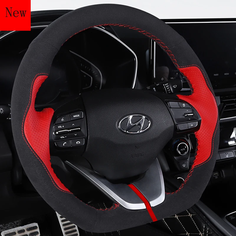 

High-quality Customized Hand-Stitched Leather Suede Car Steering Wheel Cover for Hyundai LAFESTA Car Accessories