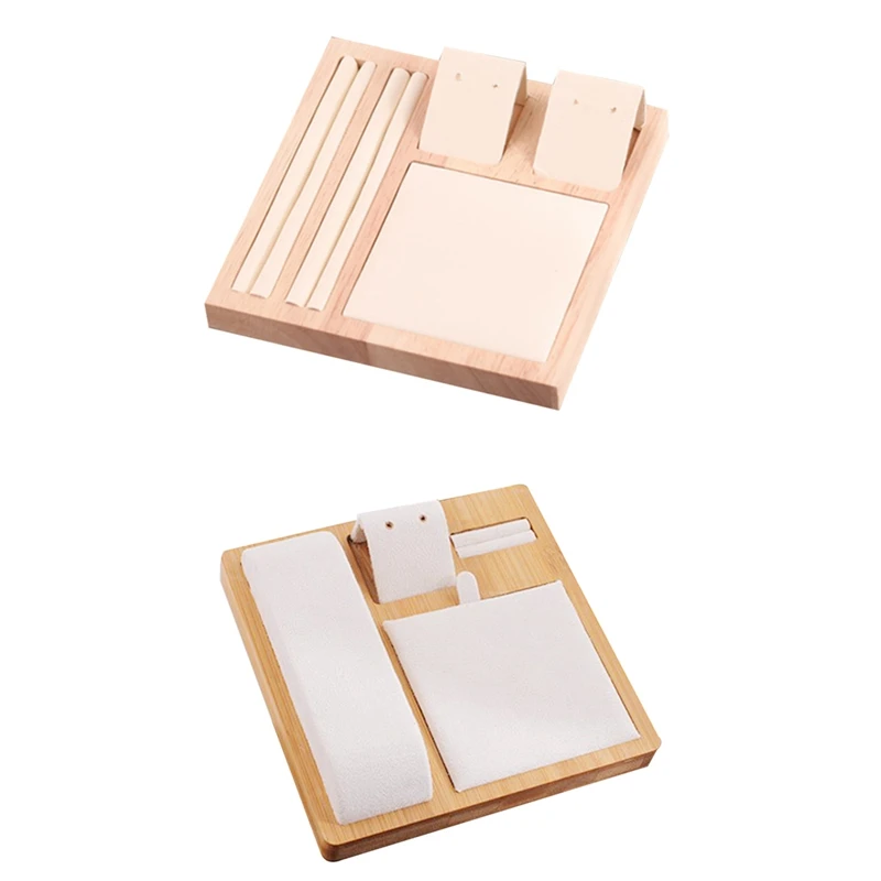 

Bamboo and Wood Creative Jewelry Display Gold Jewelry Set with Solid Wood Natural Square Earrings Earrings Display Tray