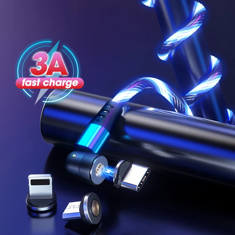 

Type C Magnetic Wire Micro Charging Cable LED Flowing Streamer Magnet Micro USB Cord For iPhone 13 12 Huawei P40 Xiaomi Samsung