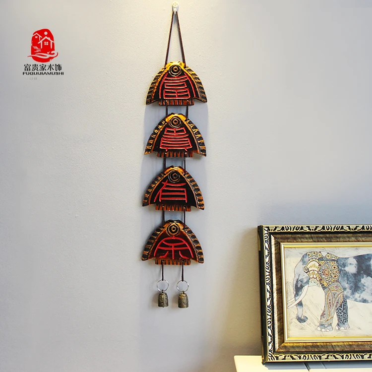 

Chinese Door Decoration pendant bell fish Trinket indoor wall corridor classical solid wood wall decoration
