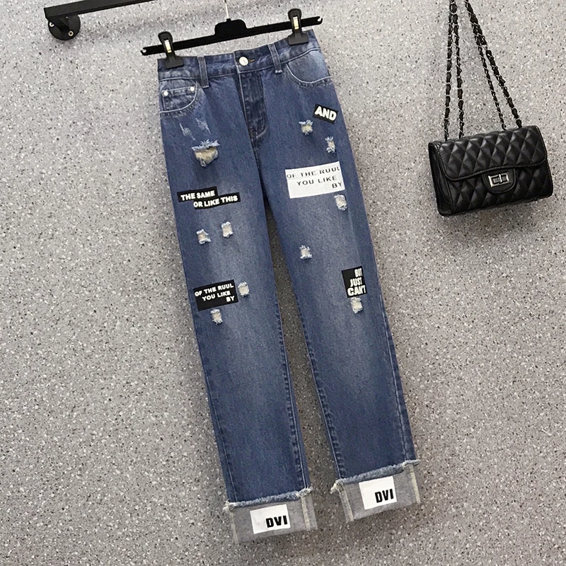 

2021 Spring New Spell Big Yards Younger Sister Cats Printing Fleece Sweatshirt Jeans Denim Pants Leisure Suit Women Outfit