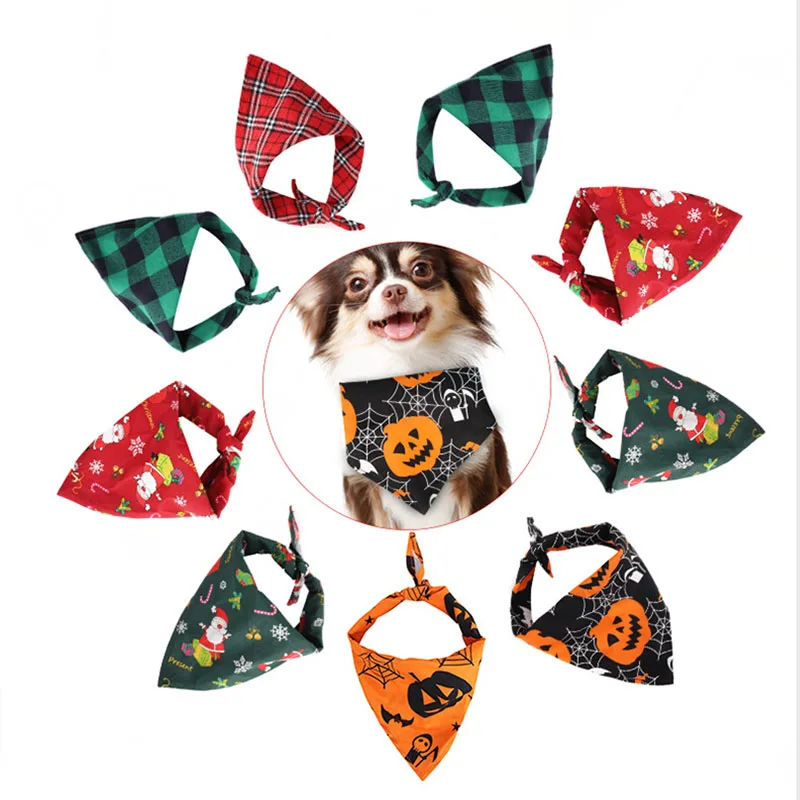 

Банданы для собак, большой шарф для домашних животных, треугольный шарф с принтом, хлопковый клетчатый слюнявчик, шейный платок для домашни...