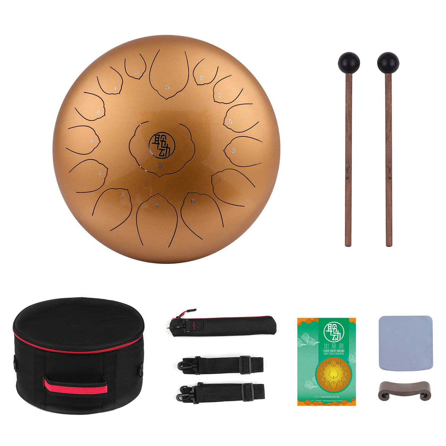 

14 Inch Tongue Drum Mini 15-Tone Steel Drum Tongue D Key Hand Pan Drum with Drum Mallets Carry Bag Percussion Instrument