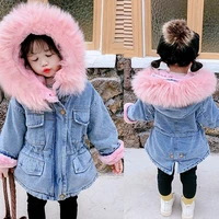 baby girl coats 2021 winter thicken denim fur hooded parkas jackets for toddler girl coats cotton children clothing 1 2 3 4 5 6y