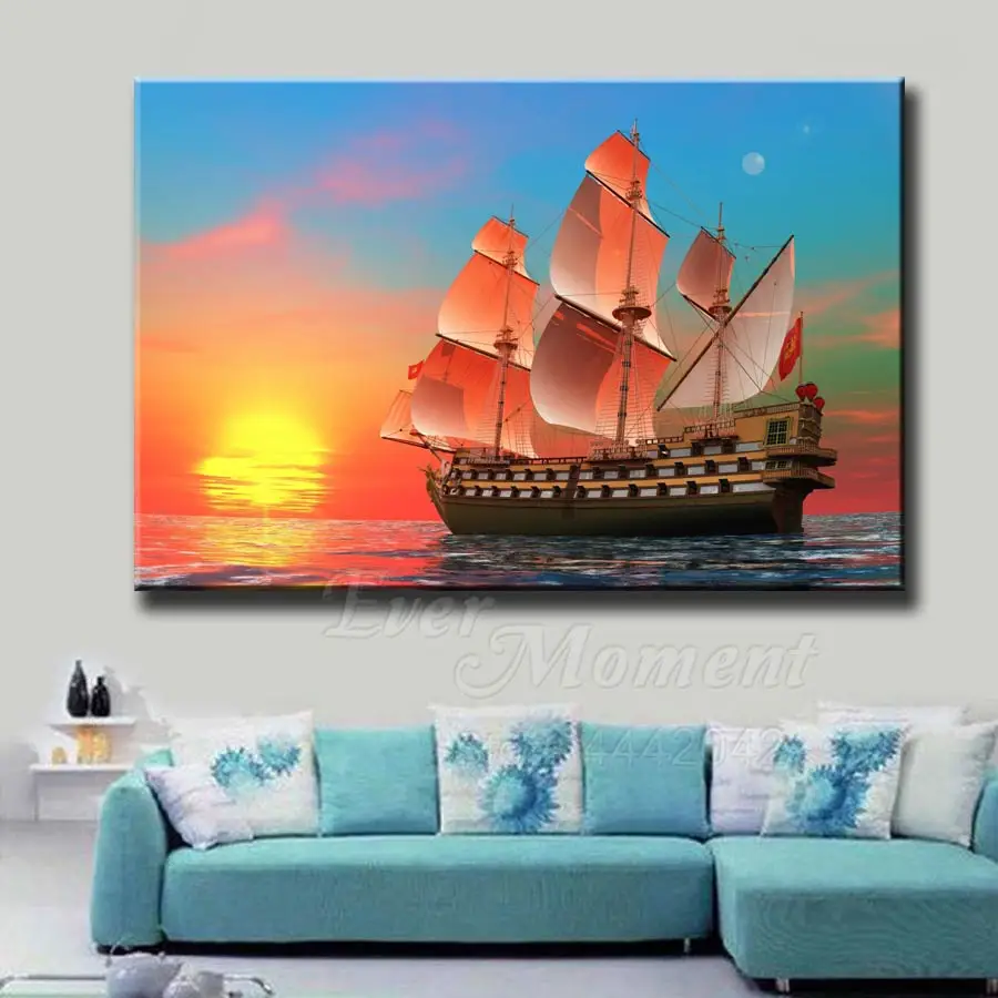 Ever Moment Diamond Painting Decoration For Home Sailboat Sunset 5D DIY Full Square Embroidery S2F2187 | Дом и сад