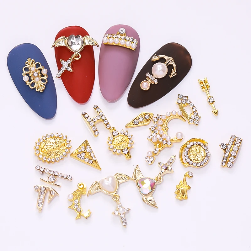 10 шт./лот Золотые 3D украшения для ногтей из сплава 3d жемчужные металлические