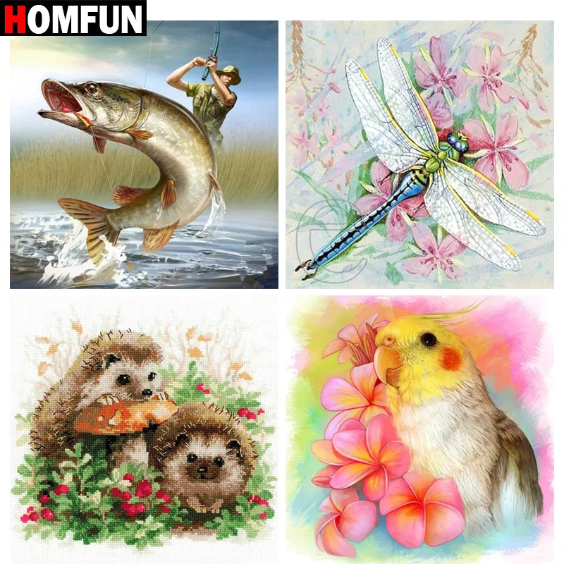 

Алмазная 5D Вышивка HOMFUN, картина «стрекоза, птица, ежик», полная выкладка, 3D вышивка крестиком, домашний декор, подарок