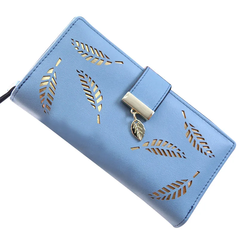 Модные женские кошельки Женский кошелек с полыми листьями на застежке длинный