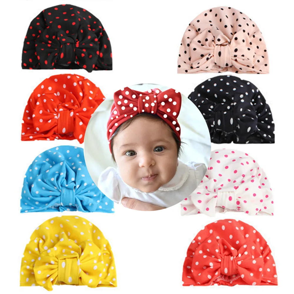 Милая Осенняя шапочка в горошек для малышей Шапочка с бантом новорожденных