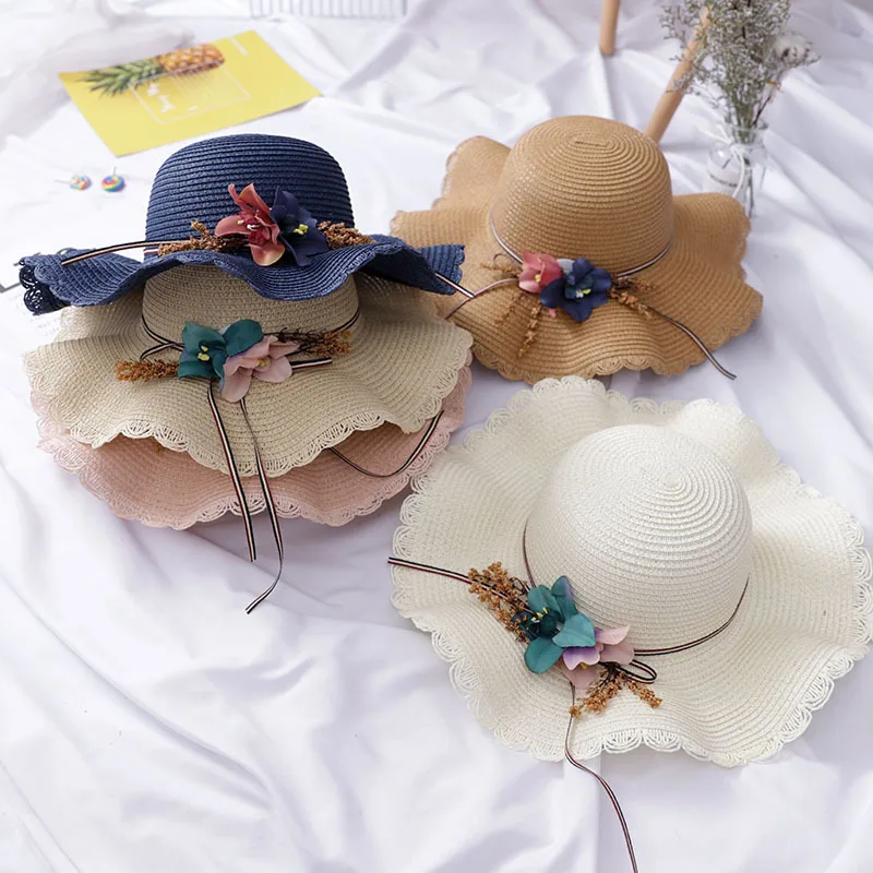 

Women Summer Casual Seaside Beach Travel Straw Cap Female Sun-Proof Floral Bow Fashion Sun Hat