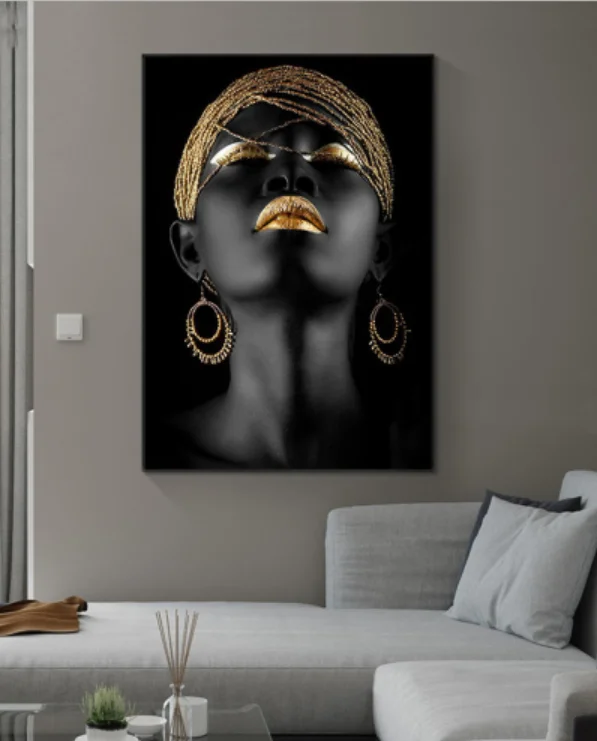 

Art Black Gold Nude African Art Woman Painting on Canvas Decoration Posters and Prints Scandinavian Wall Picture for Living Room