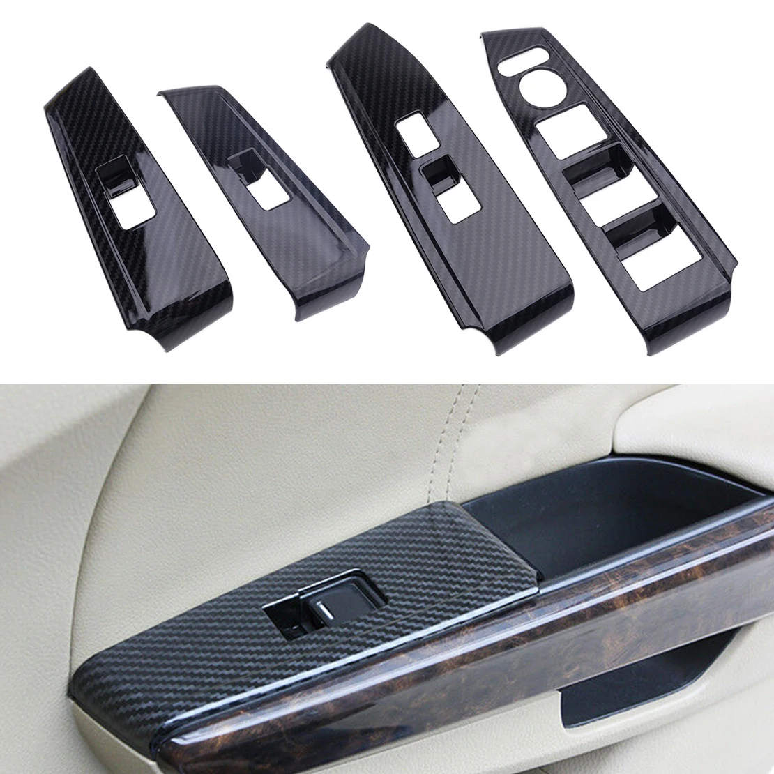 

4Pcs LHD Black Carbon Fiber Style ABS Door Window Lock Switch Lift Cover Fit for Honda Accord 2008 2009 2010 2011 2012 2013