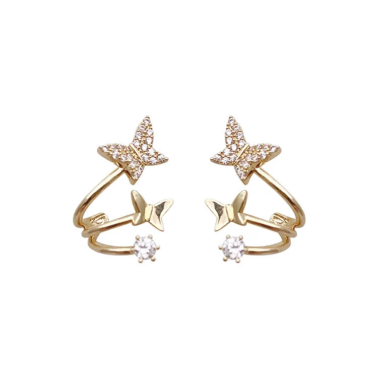 

New Fashion Shiny Crystal Butterfly Modelling Senior Drop Earrings Contracted Trend Multilayer Metal Fine Women Earrings