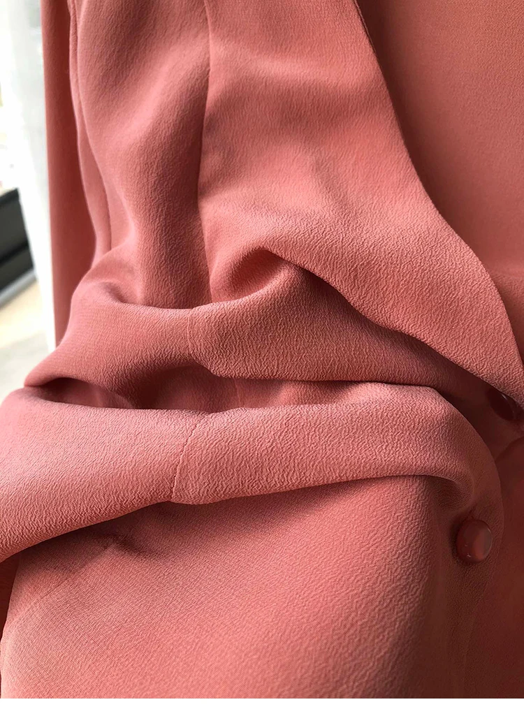 

100% Silk Brand Fashion Women High Luxury Summer Spring V-Neck Rose Pink Silk Shirt Blouse